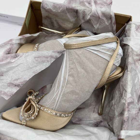 Jessica Simpson Nolira Sandals Womens 8M Champagne Rhinestone Bow Stiletto Heel - Picture 9 of 12